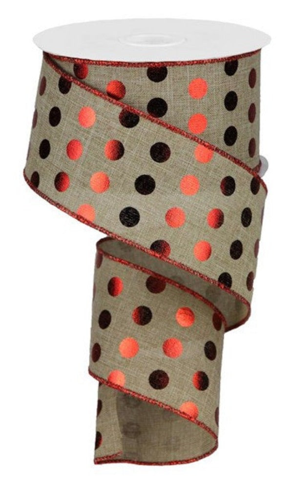 2.5" Natural with Red Metallic Polka Dot Ribbon - Designer DIY