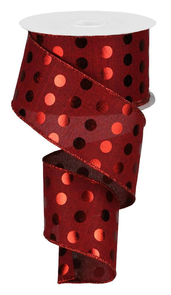 2.5" Burgundy with Red Metallic Dot Ribbon - Designer DIY