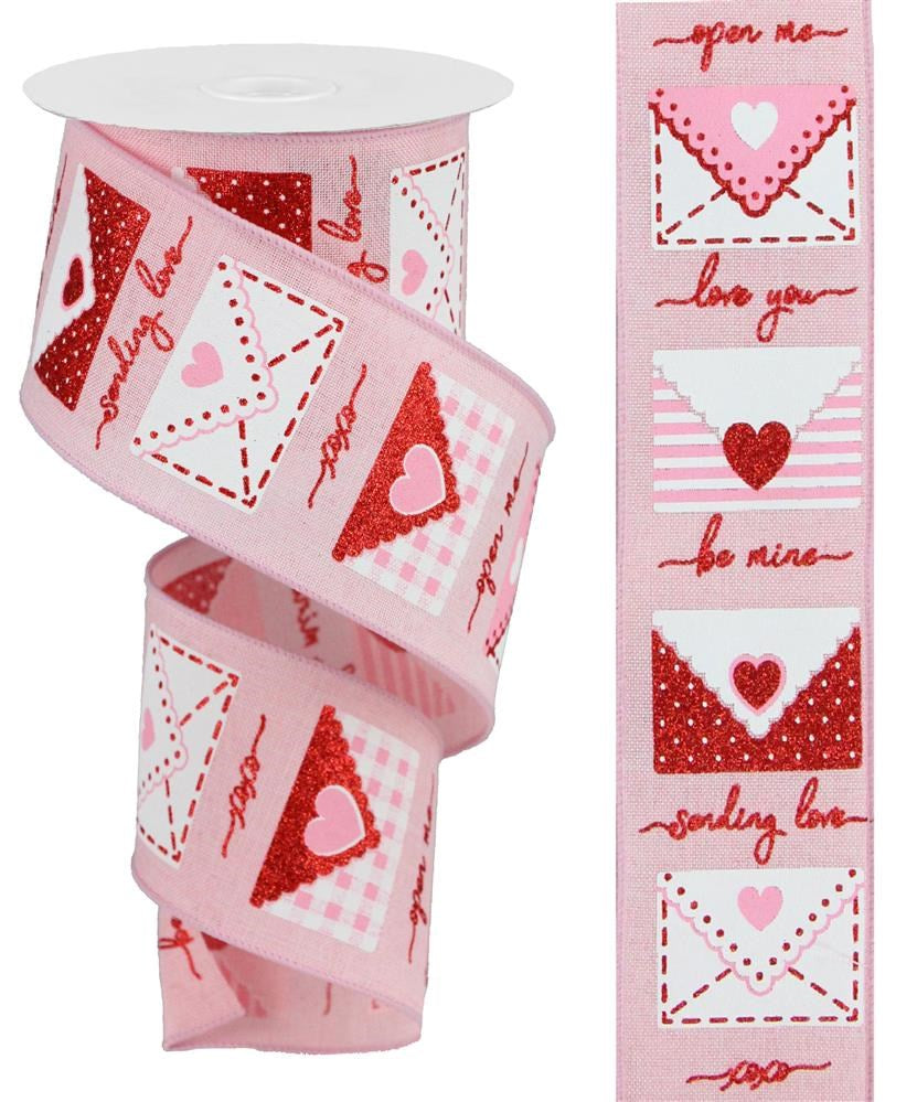 2.5" Valentine Love Letter Ribbon | Light Pink - Designer DIY