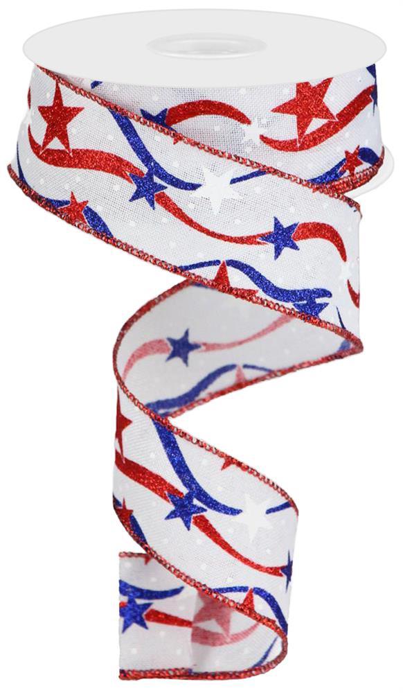 1.5 or 2.5 Wired Patriotic Ribbon - Patriotic Striped Ribbon