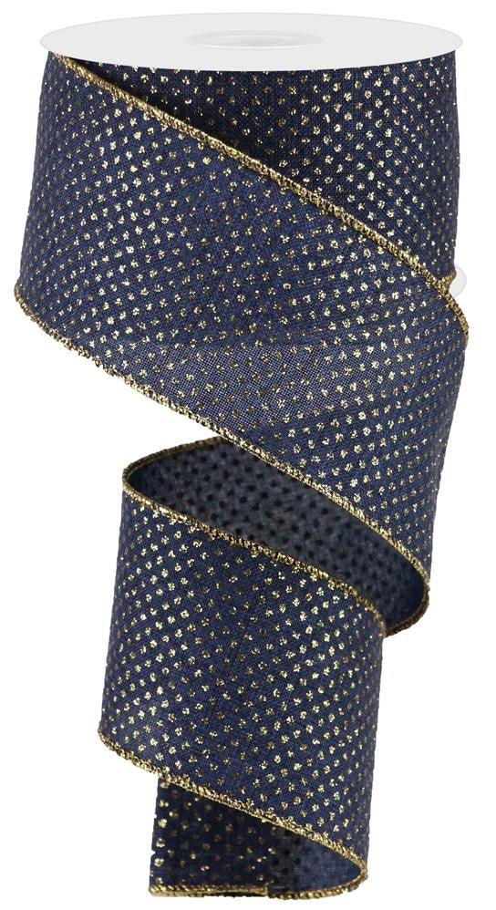 2.5" Navy with Gold Glitter Dot Ribbon - Designer DIY