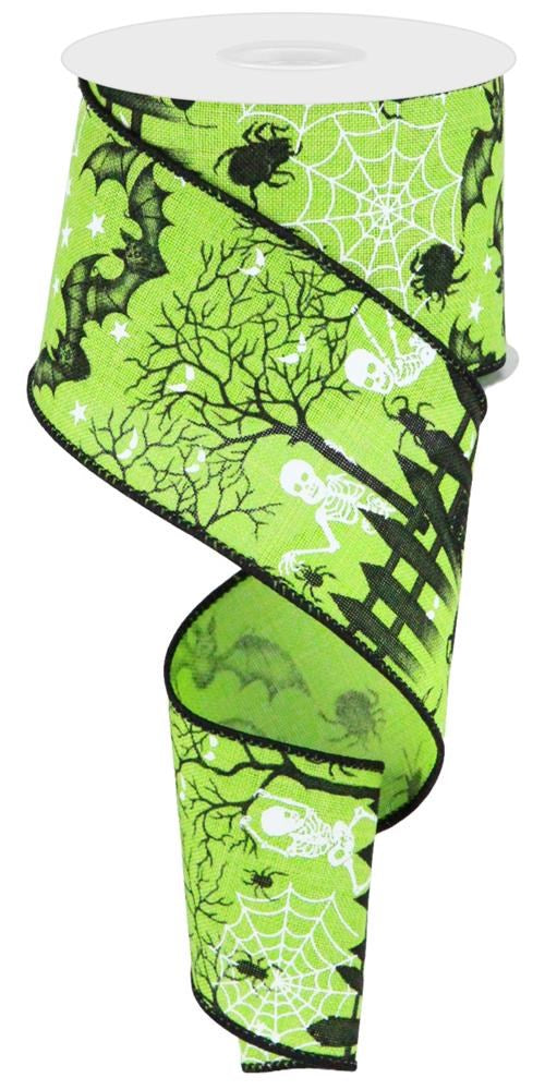 2.5" Halloween Graveyard Ribbon | Lime Green - Designer DIY