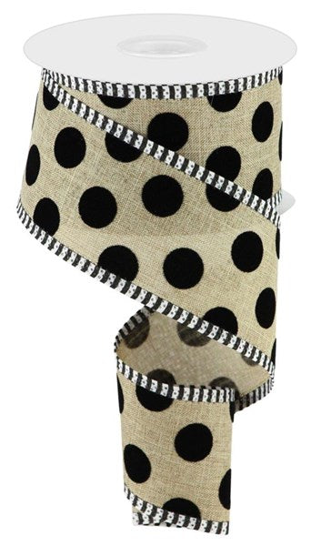 2.5" Velvet Polka Dot Ribbon | Natural & Black - Designer DIY