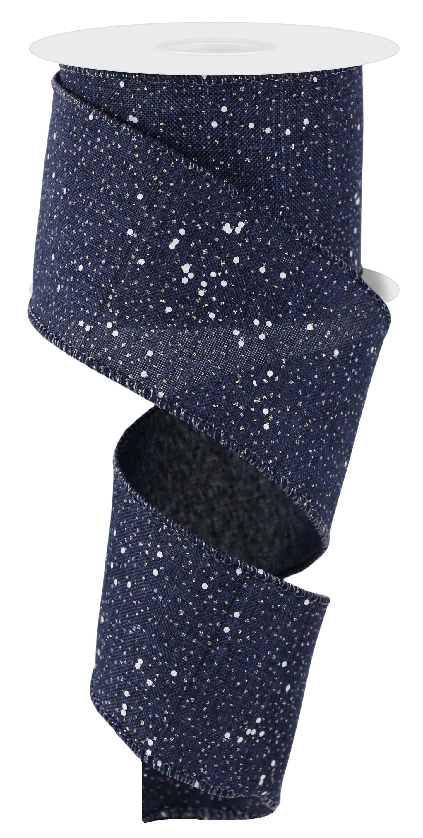 2.5" Navy Blue with White Glitter Ribbon - Designer DIY