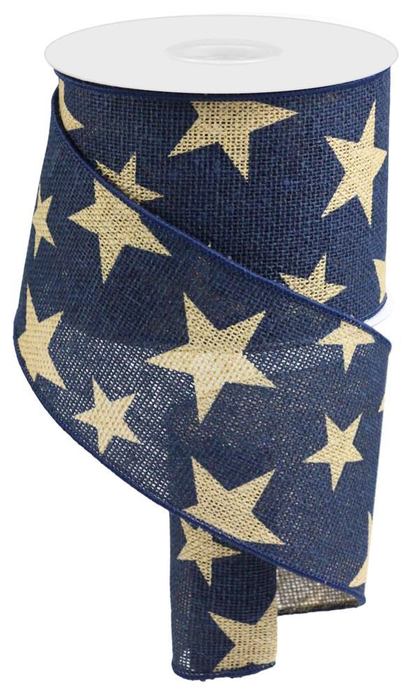 4" Navy & Burlap Star Ribbon - Designer DIY