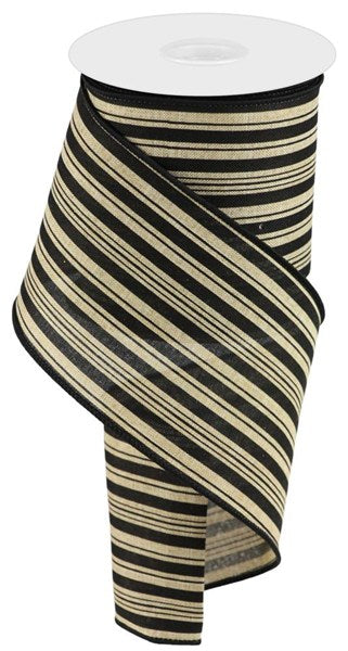 4" Natural & Black Stripe Ribbon - Designer DIY