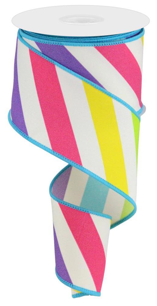 2.5" Rainbow Stripe Ribbon | Ivory - Designer DIY