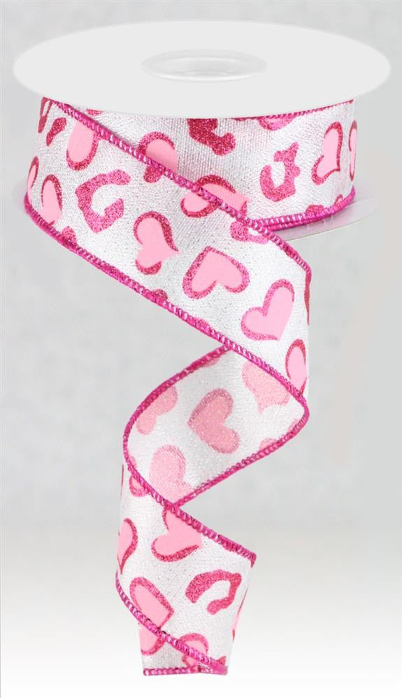 1.5" Heart Leopard Ribbon | White & Pink - Designer DIY