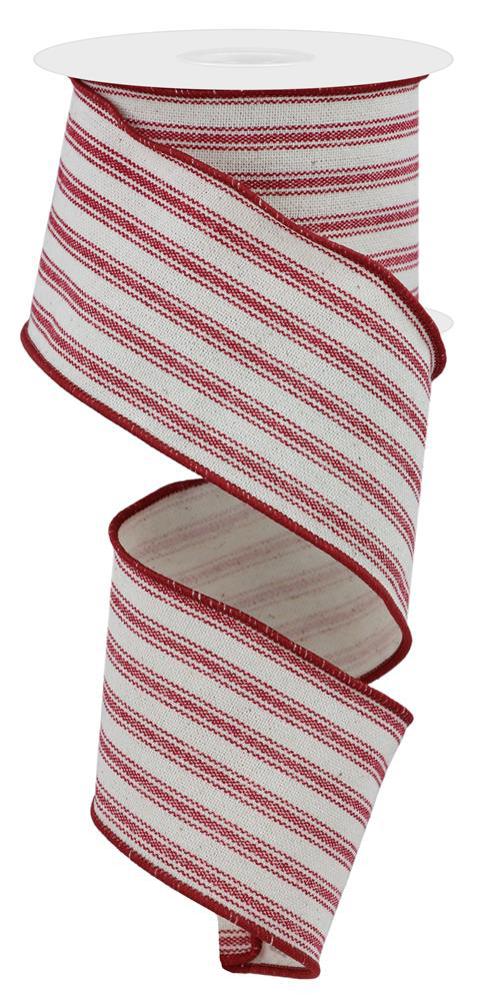 2.5" Ivory & Dark Red Ticking Stripe Ribbon - Designer DIY