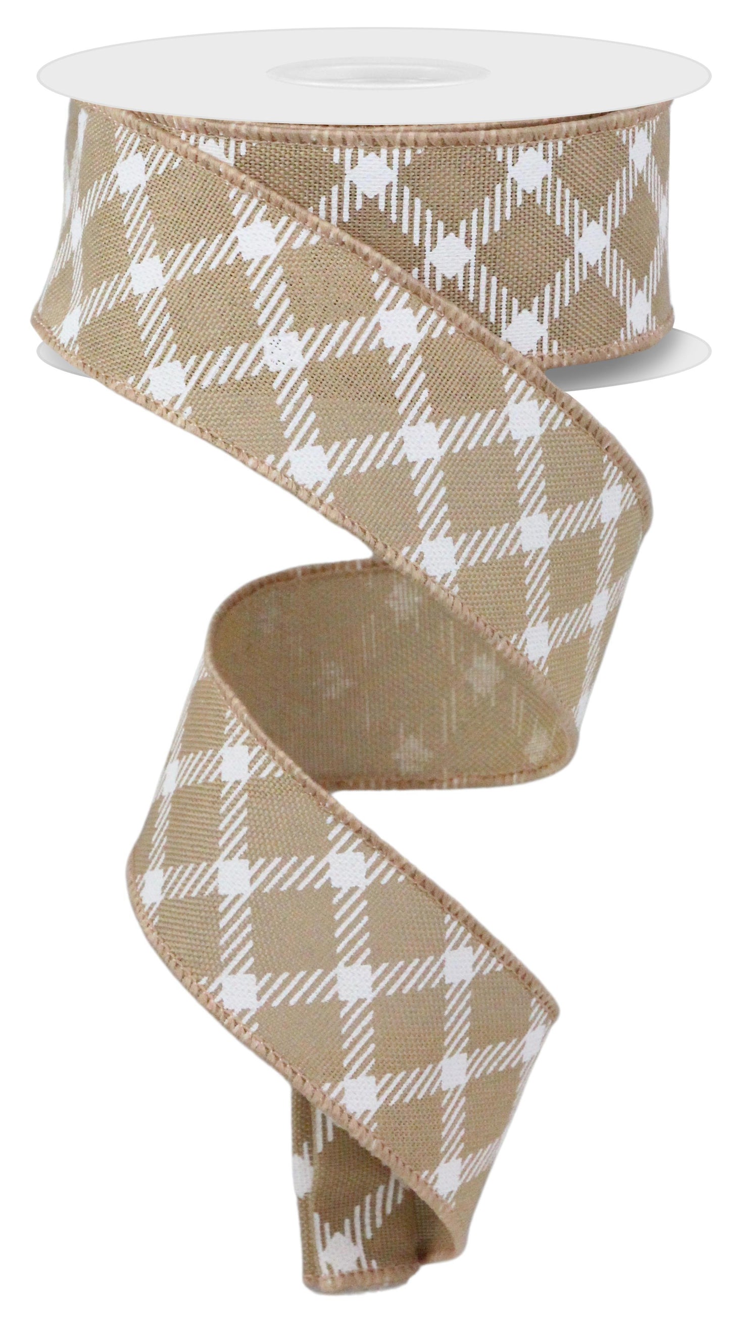 1.5" Natural & White Plaid Ribbon - Designer DIY