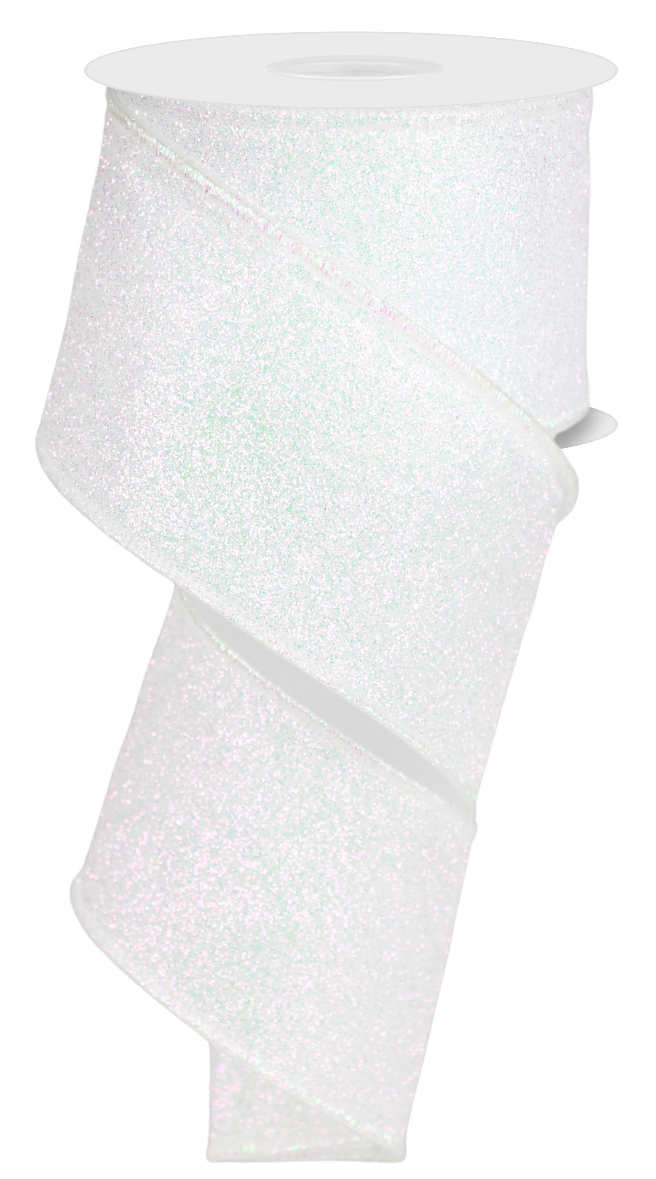 2.5 Iridescent White Glitter Fabric Ribbon