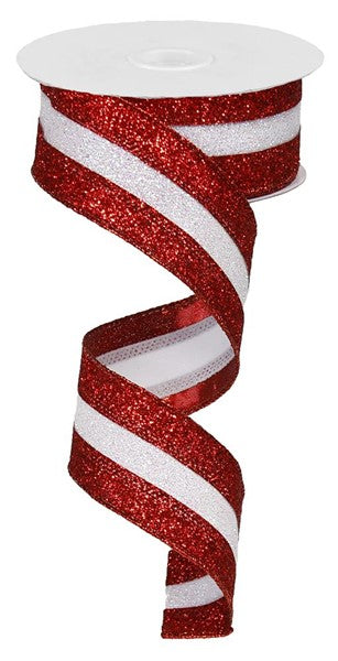 1.5" Red & White Glitter Stripe Ribbon - Designer DIY