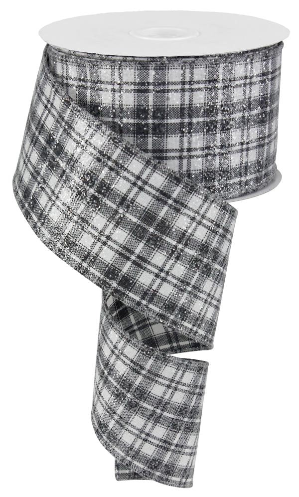 2.5" Black & White Glitter Plaid Ribbon - Designer DIY
