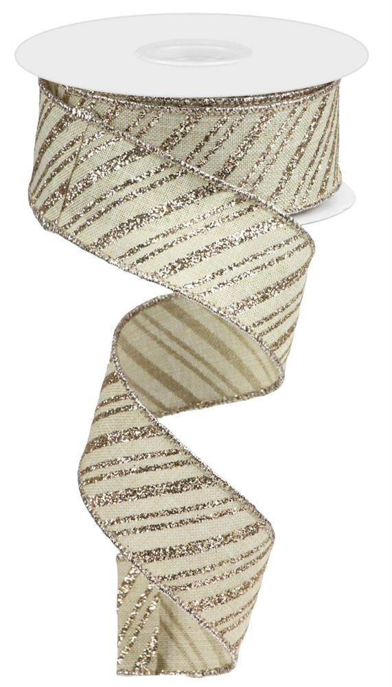 1.5" Champagne Glitter Stripe | Ivory - Designer DIY