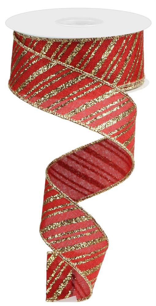1.5" Red with Gold Glitter Stripe Ribbon - Designer DIY