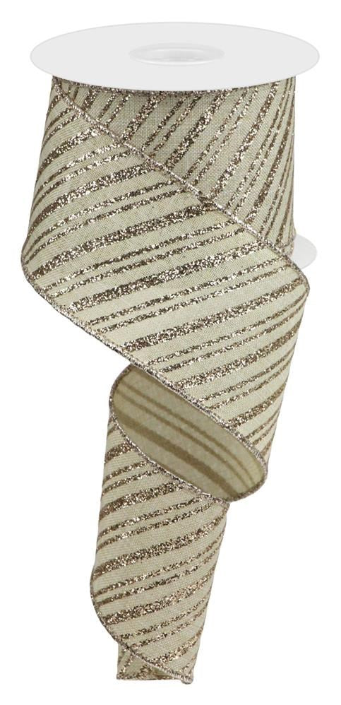 2.5" Champagne Glitter Stripe Ribbon | Cream - Designer DIY