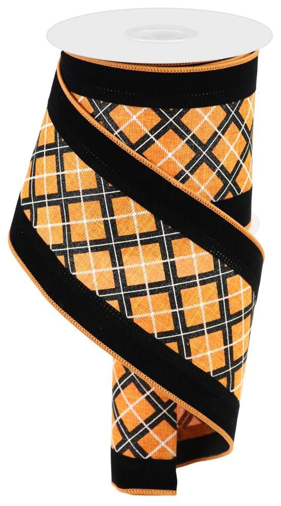 4" Orange & Black Velvet Glitter Check Ribbon - Designer DIY