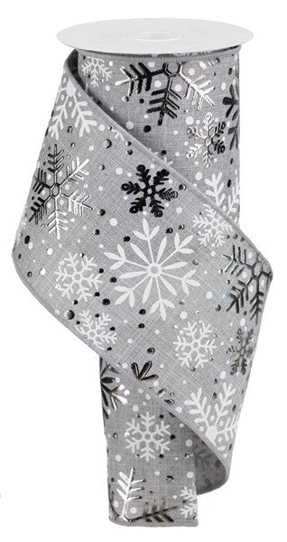 4" Gray Snowflake Ribbon - Designer DIY