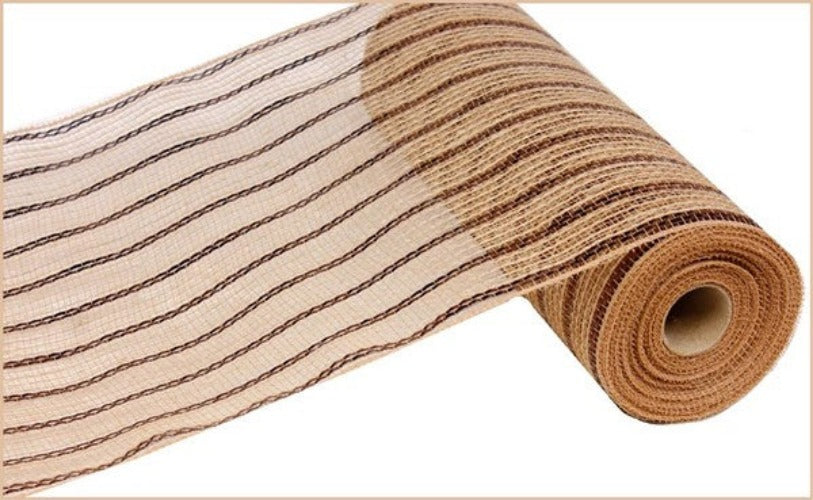 10.5" Natural Jute with Brown Foil Stripe Mesh - Designer DIY