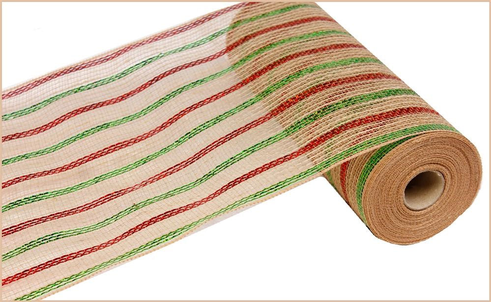 10.5" Red Lime and Natural Striped Mesh - Designer DIY