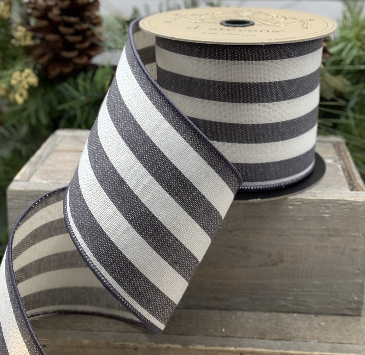4" Black & Cream Stripe DESIGNER Ribbon - Designer DIY