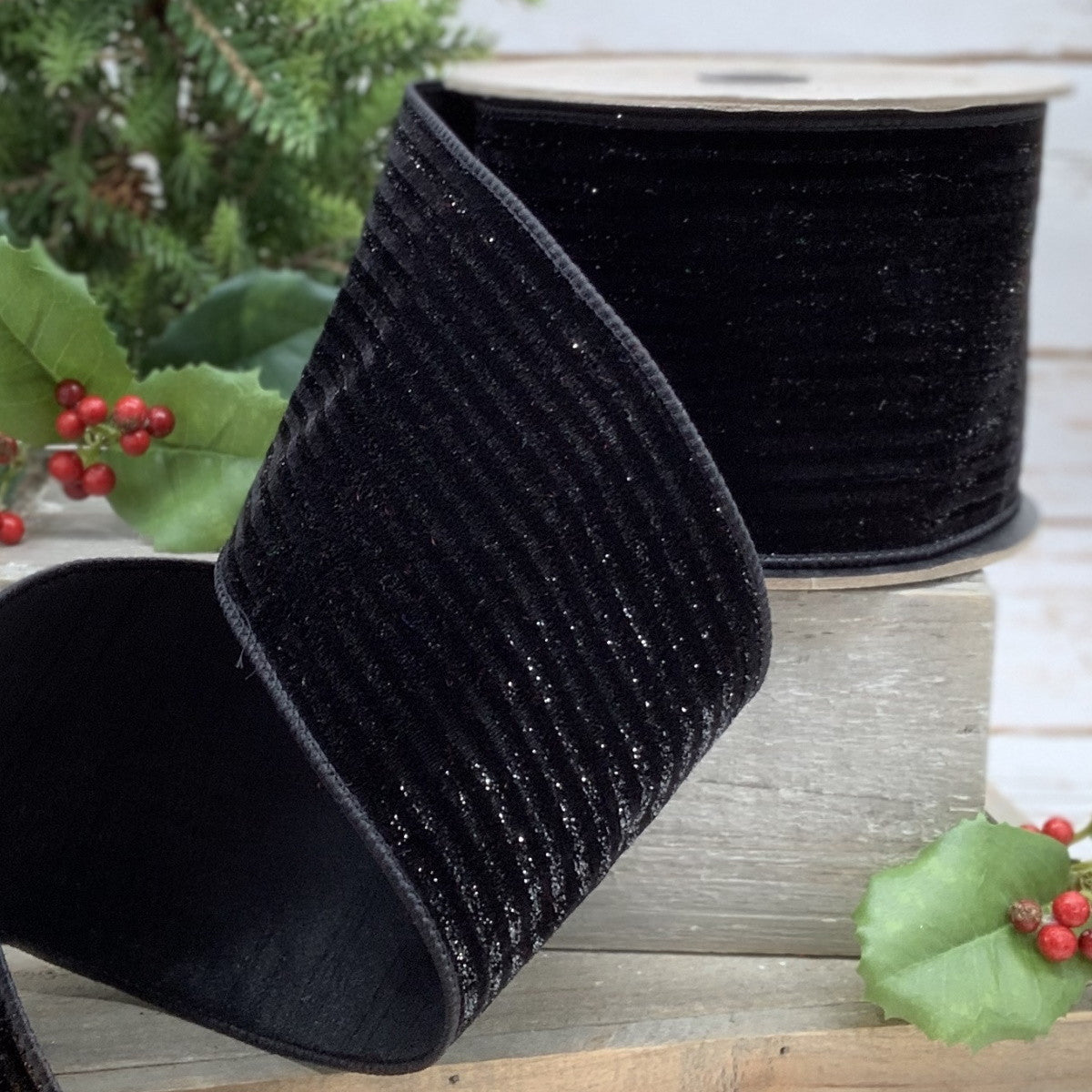 4" Black Velvet Stripe DESIGNER Ribbon - Designer DIY