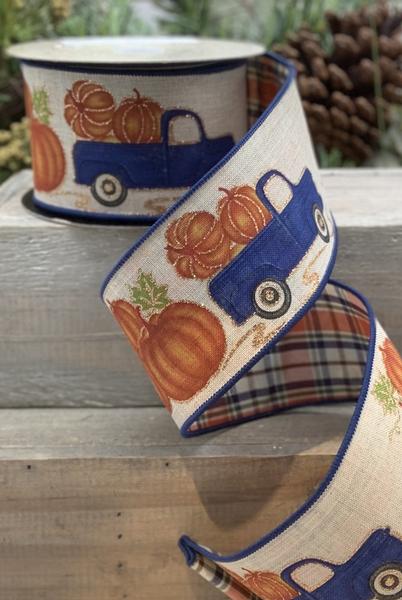 2.5" Fall Plaid Truck DESIGNER Ribbon | Orange & Navy - Designer DIY