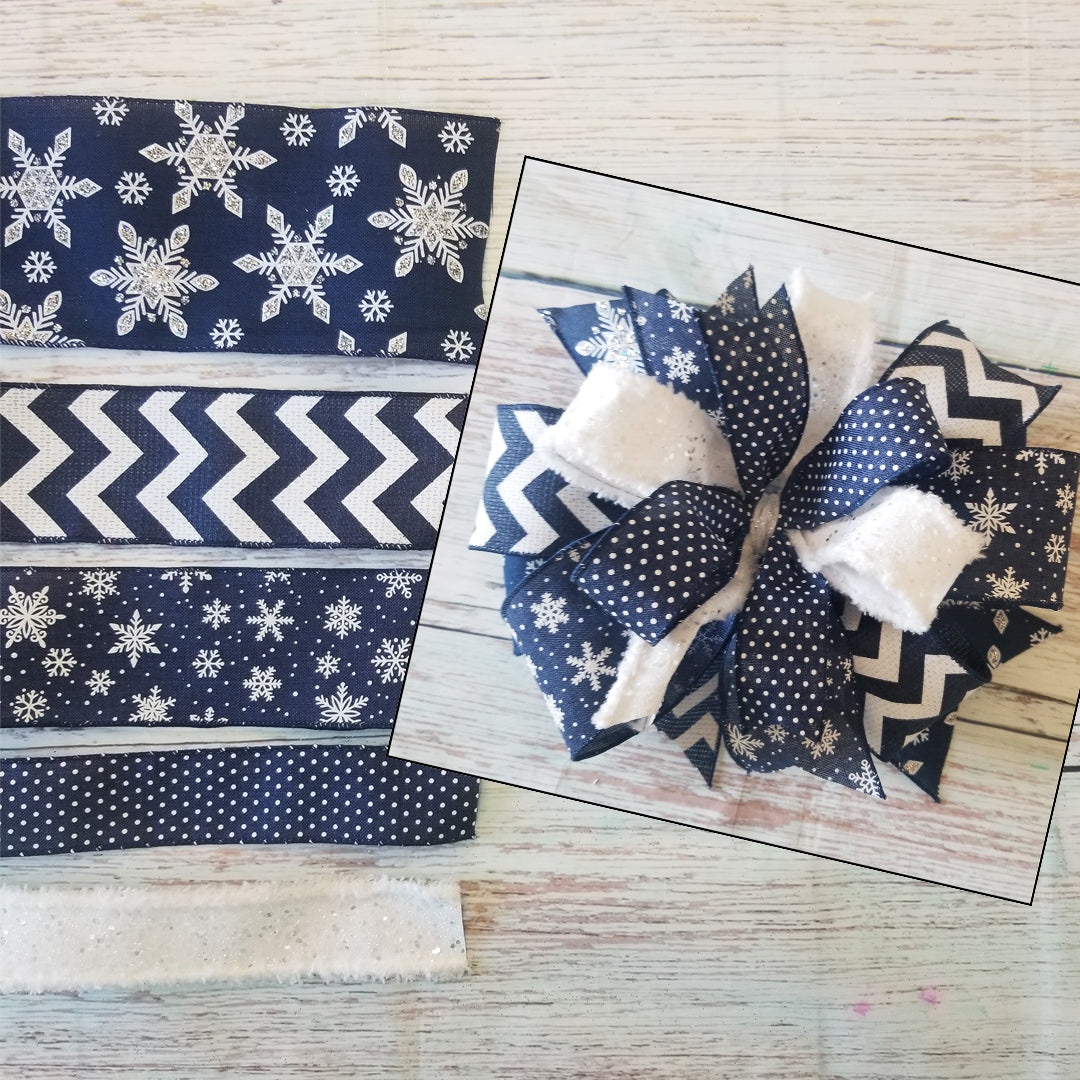 Winter Snowflake Bow Kit | Navy White Silver - Designer DIY