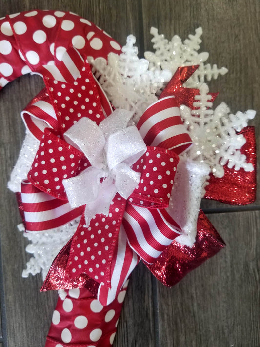 Candy Cane Door Hanger | Red White Snowflakes