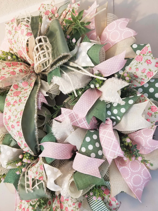 Spring Floral Wreath | Pink & Sage