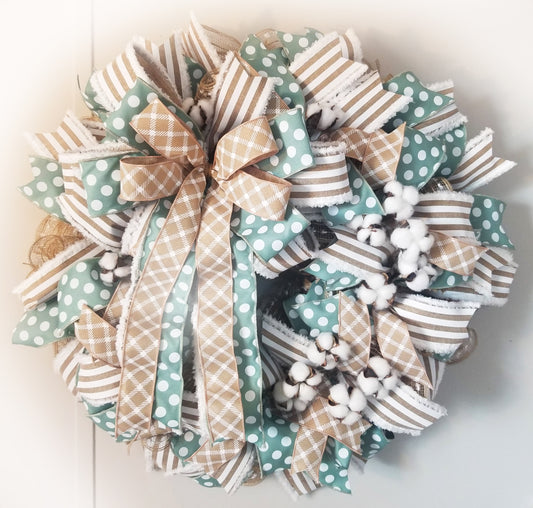 Year-Round Cotton Wreath with Bow - Designer DIY