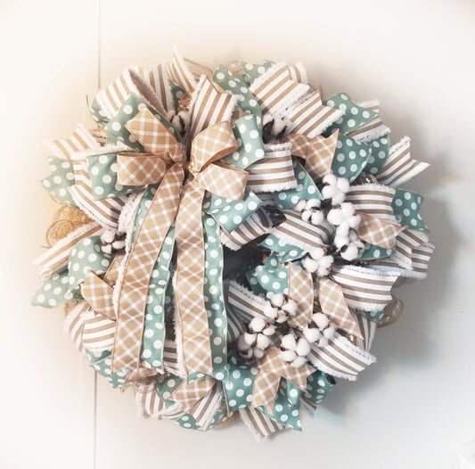 Year-Round Cotton Wreath with Bow - Designer DIY