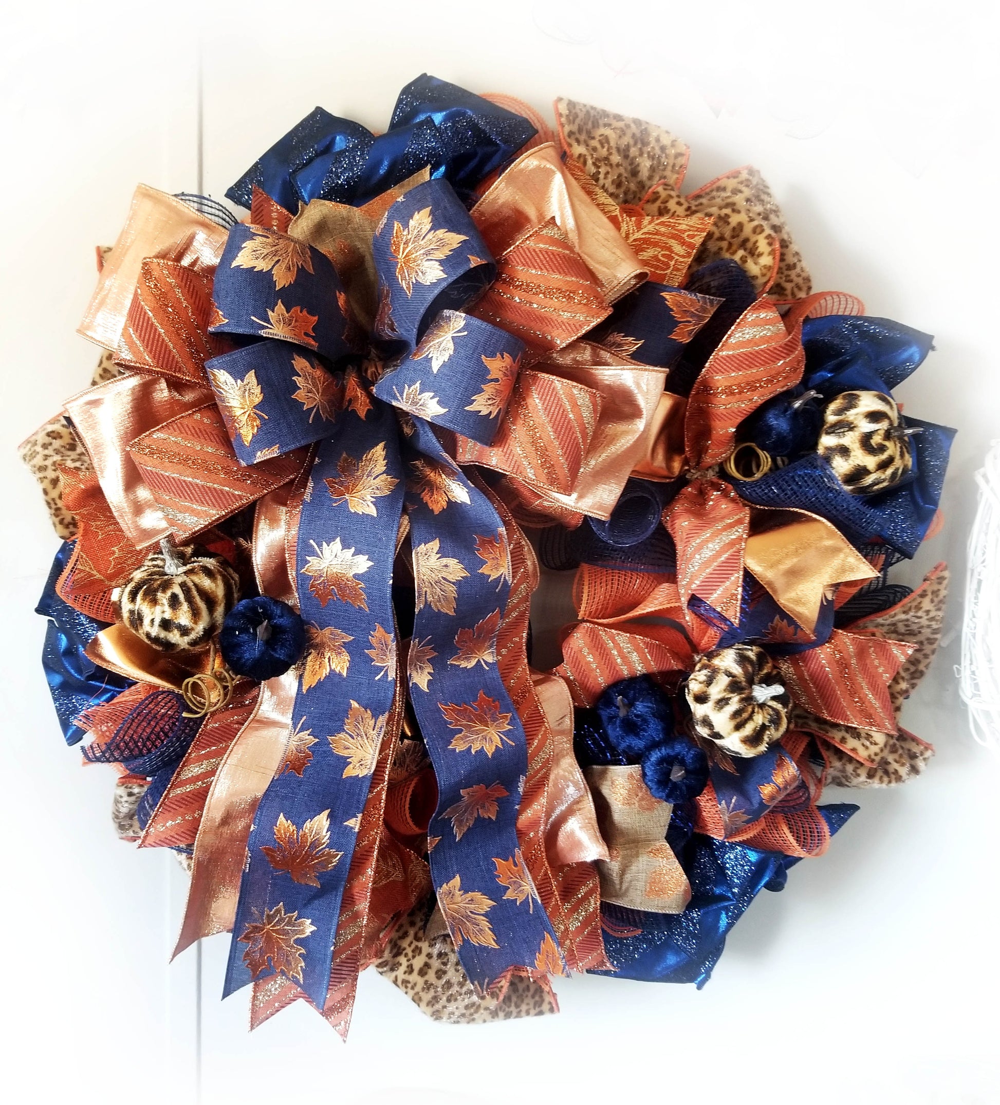 Fall Pumpkin Wreath | Navy, Copper, Leopard Print - Designer DIY