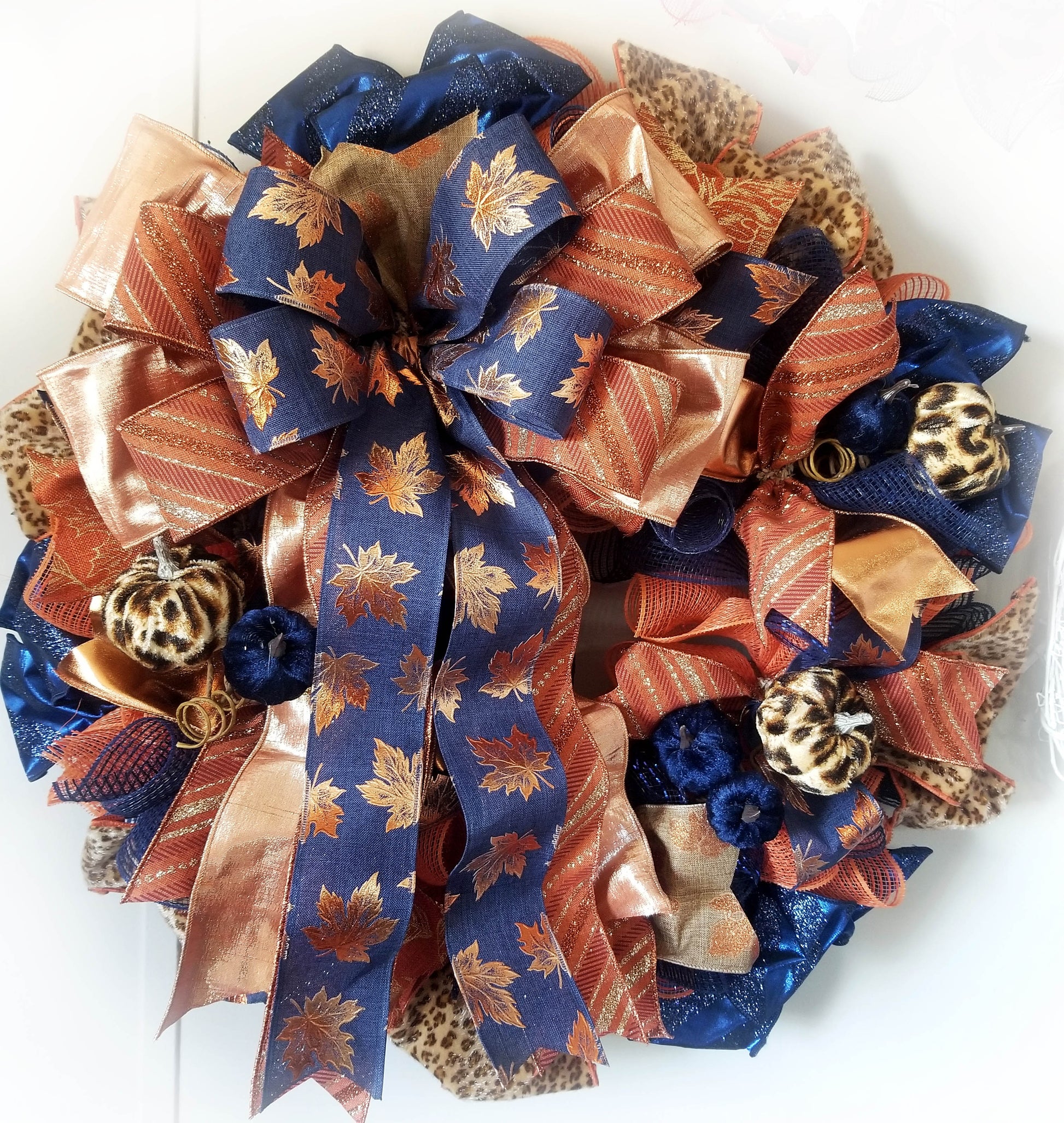 Fall Pumpkin Wreath | Navy, Copper, Leopard Print - Designer DIY