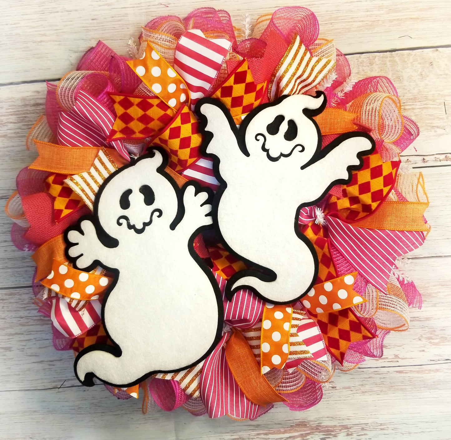 Halloween Wreath | Pink & Orange Ghosts