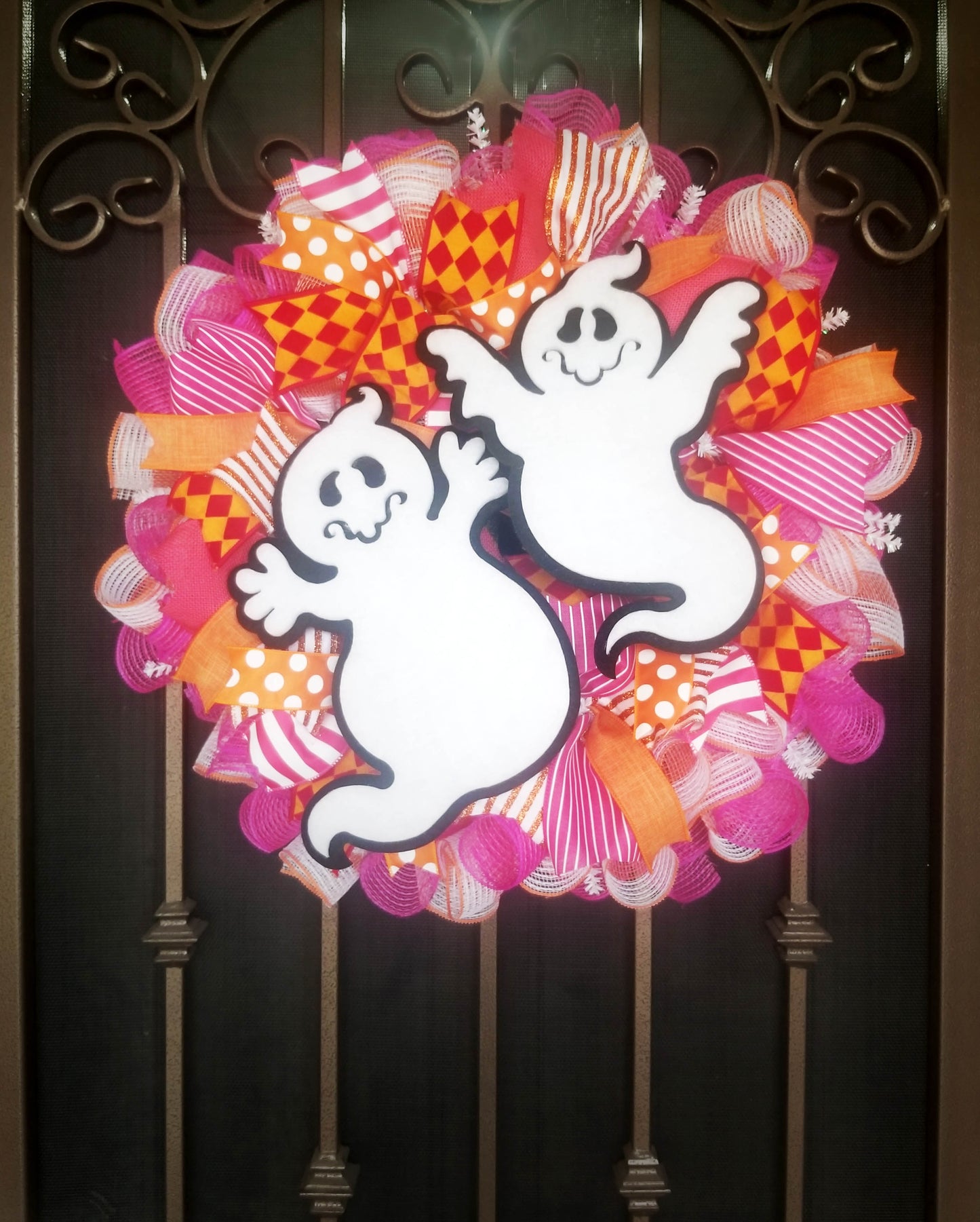 Halloween Wreath | Pink & Orange Ghosts