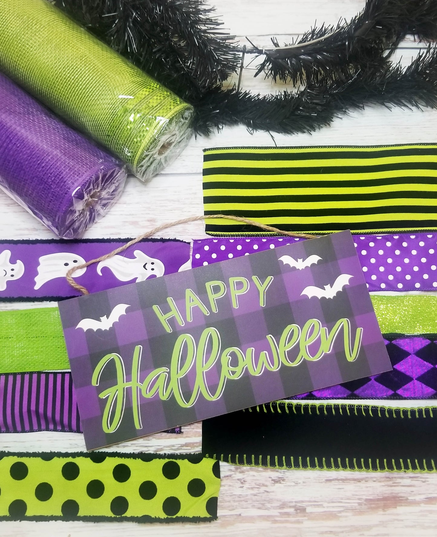 Happy Halloween Wreath Kit | Purple & Lime