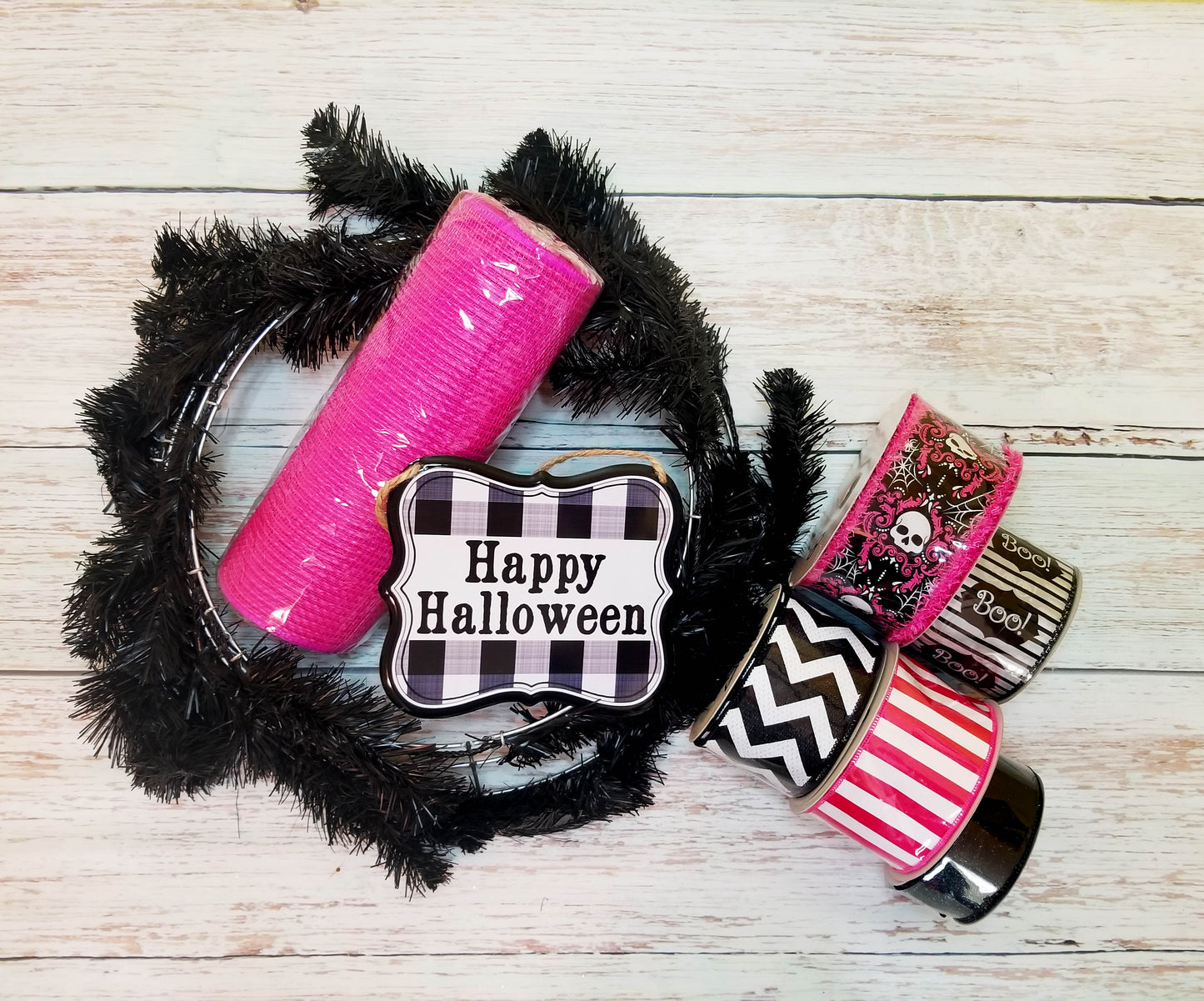 Halloween Wreath Making Kit | Pink & Black Happy Halloween