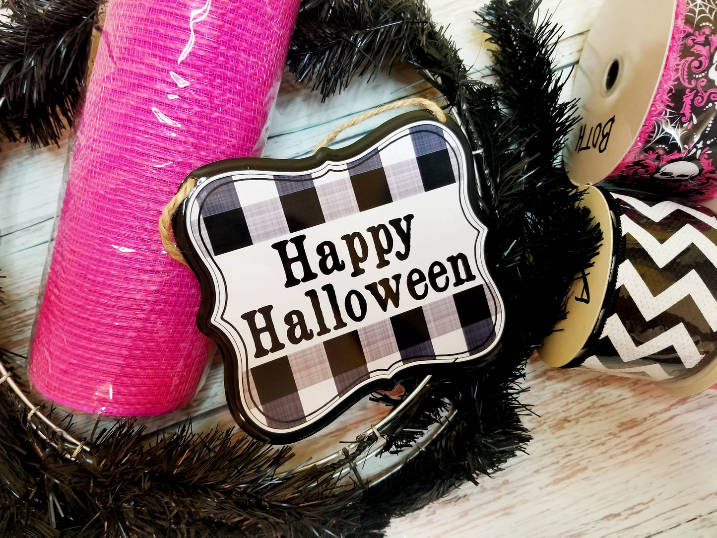 Halloween Wreath Making Kit | Pink & Black Happy Halloween