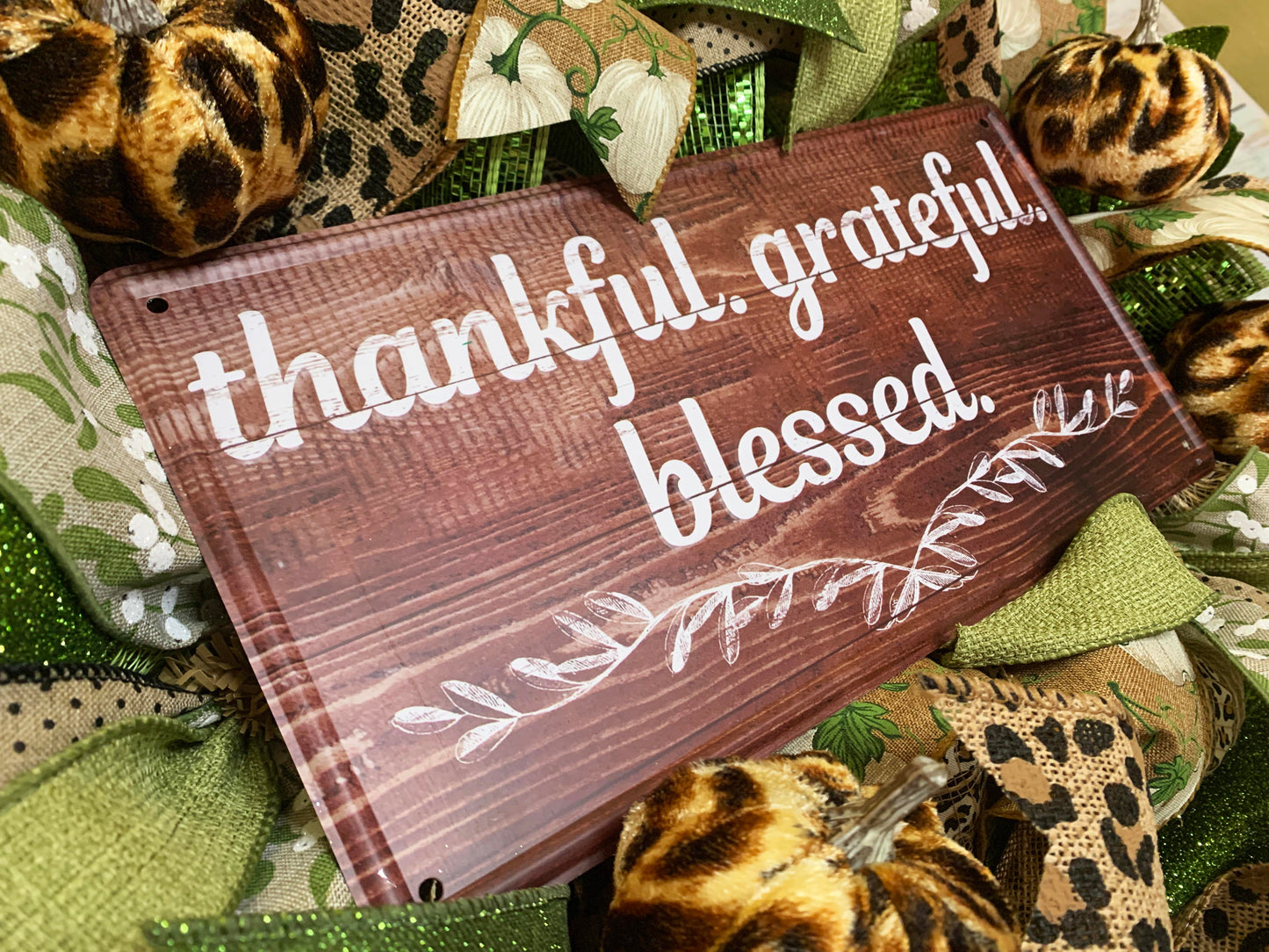 Fal Wreath for Door | Thankful, Grateful, Blessed