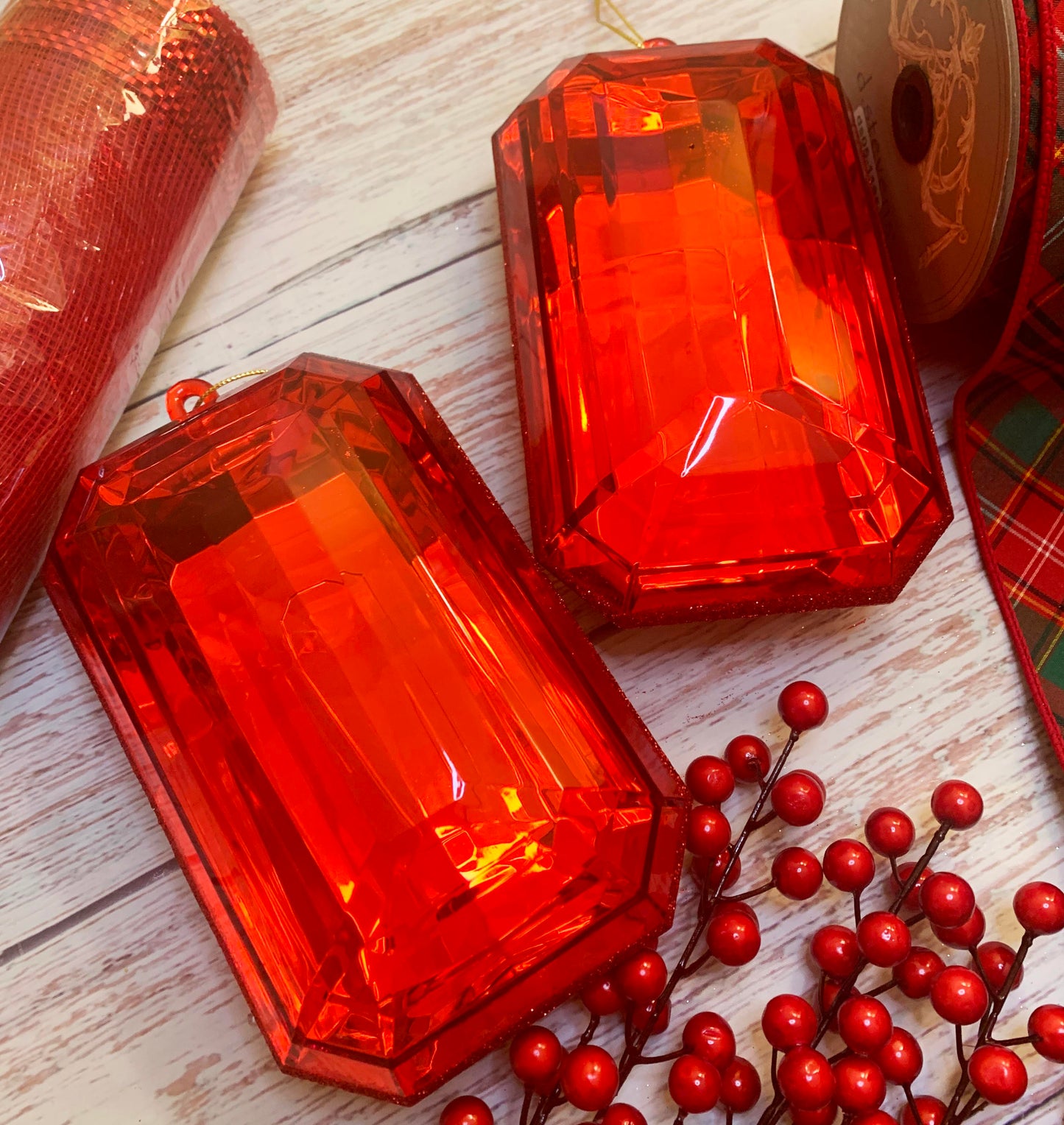 Red Glitter Ornament Gems