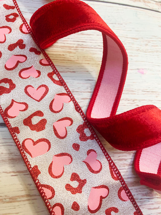 Ribbon Collection | Red & Pink Leopard Hearts