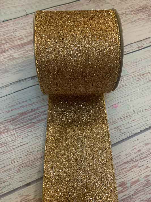 4" Gold Glitter DESIGNER Ribbon