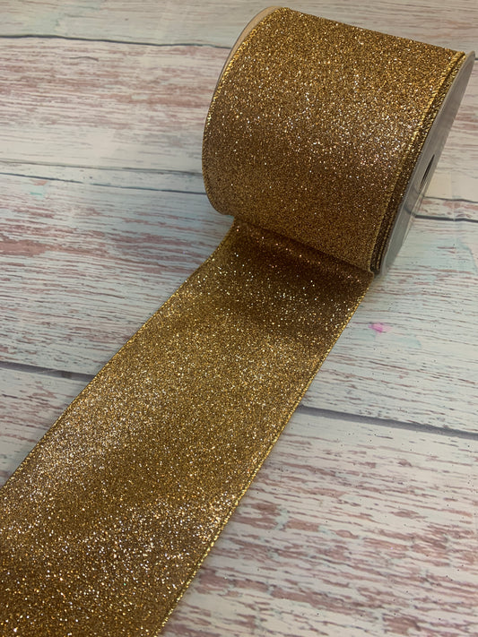 4" Gold Glitter DESIGNER Ribbon