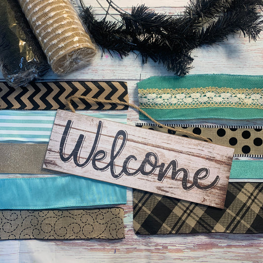 Welcome Wreath Kit | Aqua, Tan, Black