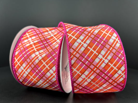 2.5" Pink & Orange Plaid Ribbon