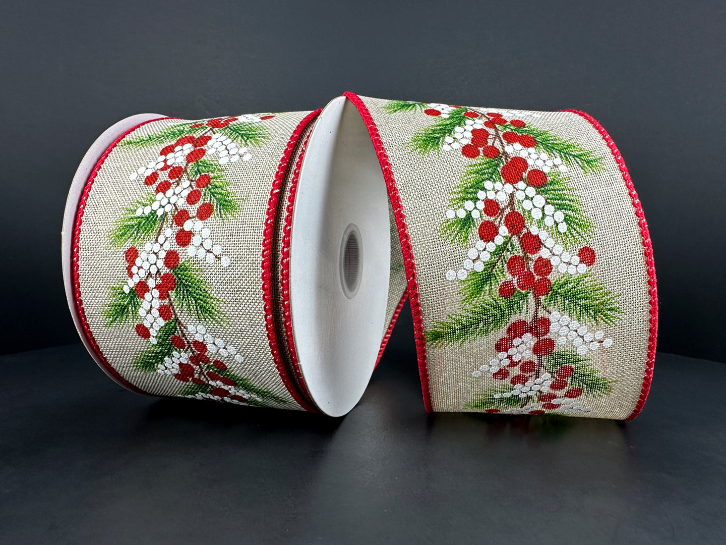 2.5" Christmas Holly Branch Ribbon - Designer DIY