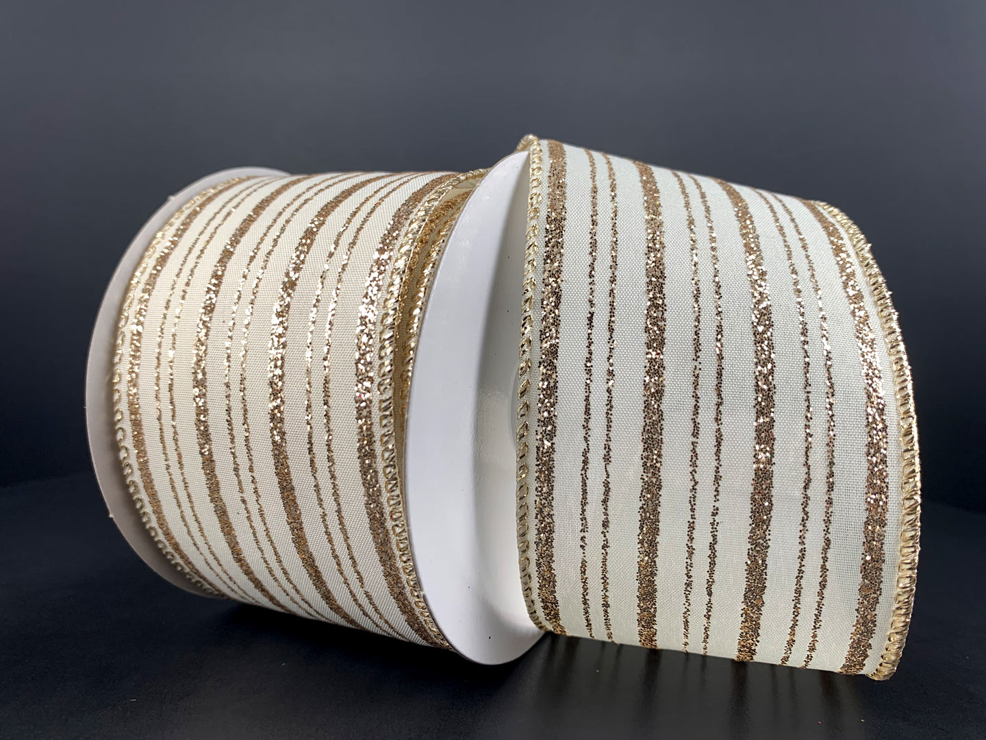 2.5" Champagne Glitter Stripe Ribbon | Ivory & Champagne - Designer DIY