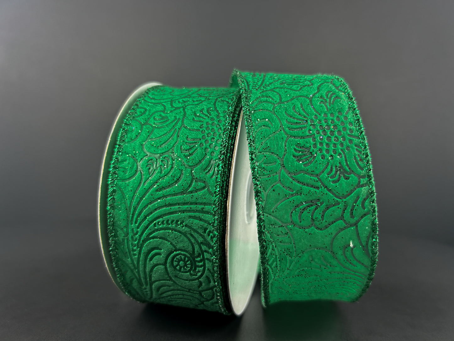 1.5" Emerald Flower Embossed Ribbon