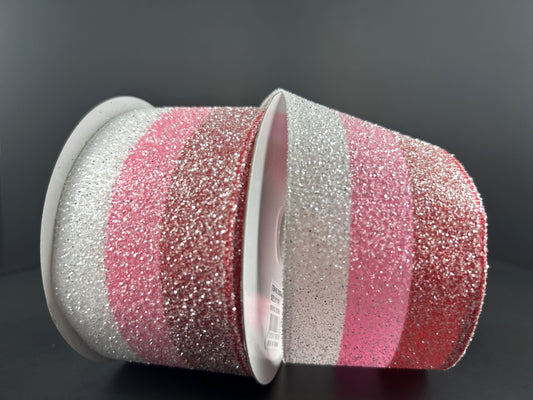 2.5" Red Pink White Glitter Stripe Ribbon